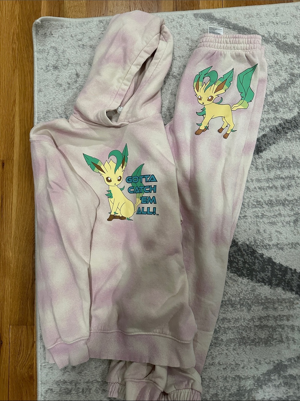 H&M Pink and Cream Tie-Dye Kids Hoodie & Joggers Set with Leaf Creature Graphic